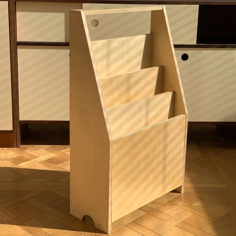 Contemporary Nordic Birch Plywood Trapezoid Bookshelf With 3-Tier Storage For Living Room & Home Office