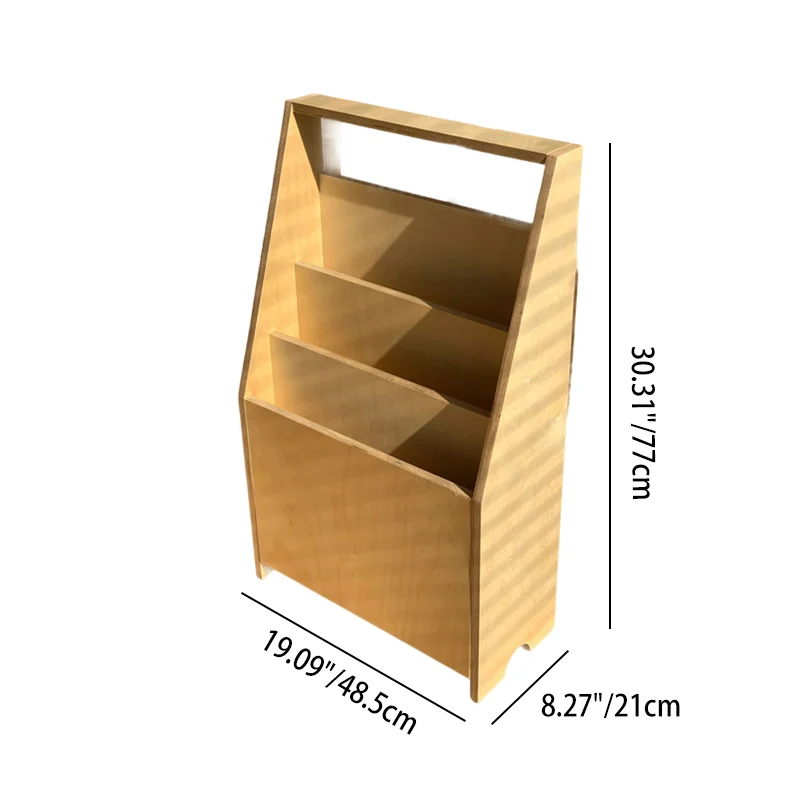 Contemporary Nordic Birch Plywood Trapezoid Bookshelf With 3-Tier Storage For Living Room & Home Office