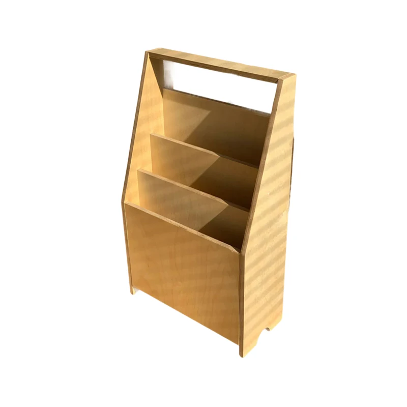 Contemporary Nordic Birch Plywood Trapezoid Bookshelf With 3-Tier Storage For Living Room & Home Office