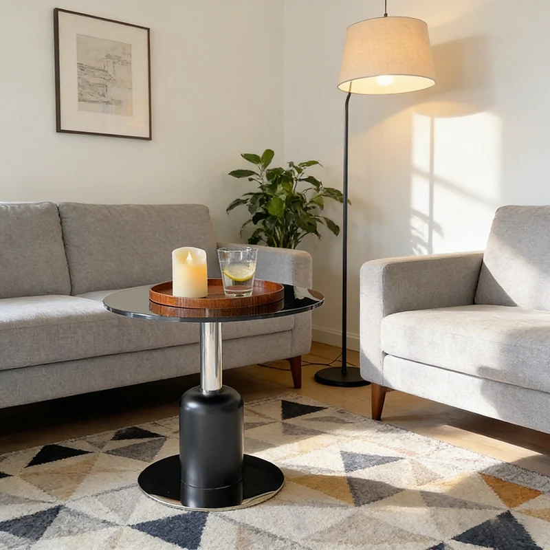 Modern Minimalist Tempered Glass Stainless Steel Round Side Table For Living Room