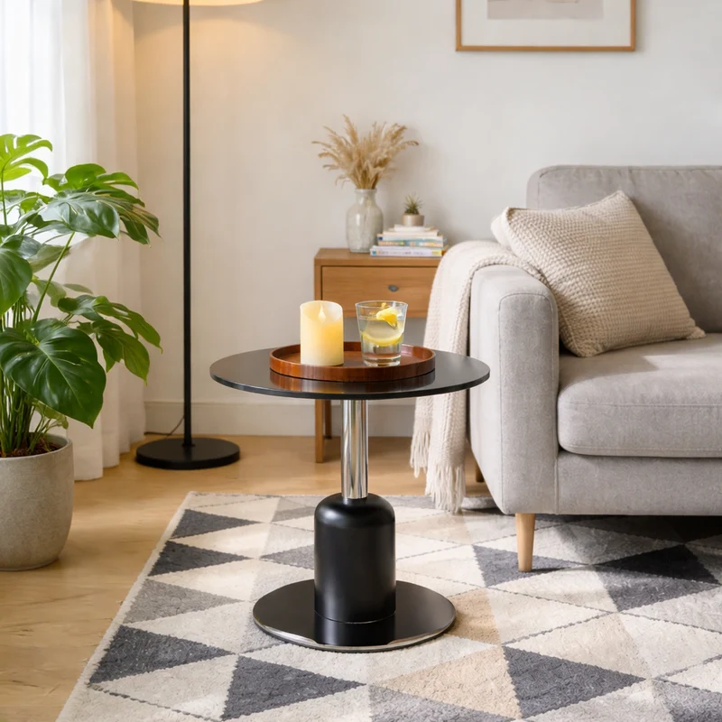 Modern Minimalist Tempered Glass Stainless Steel Round Side Table For Living Room