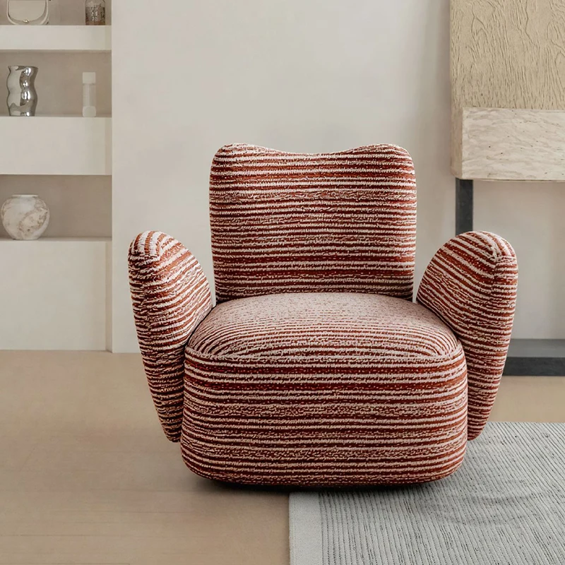 Contemporary Nordic Cotton-Linen Pine Wood Carbon Steel Square Accent Chair Swivel Armrest Backrest For Living Room