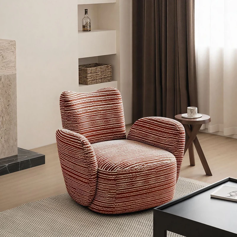 Contemporary Nordic Cotton-Linen Pine Wood Carbon Steel Square Accent Chair Swivel Armrest Backrest For Living Room