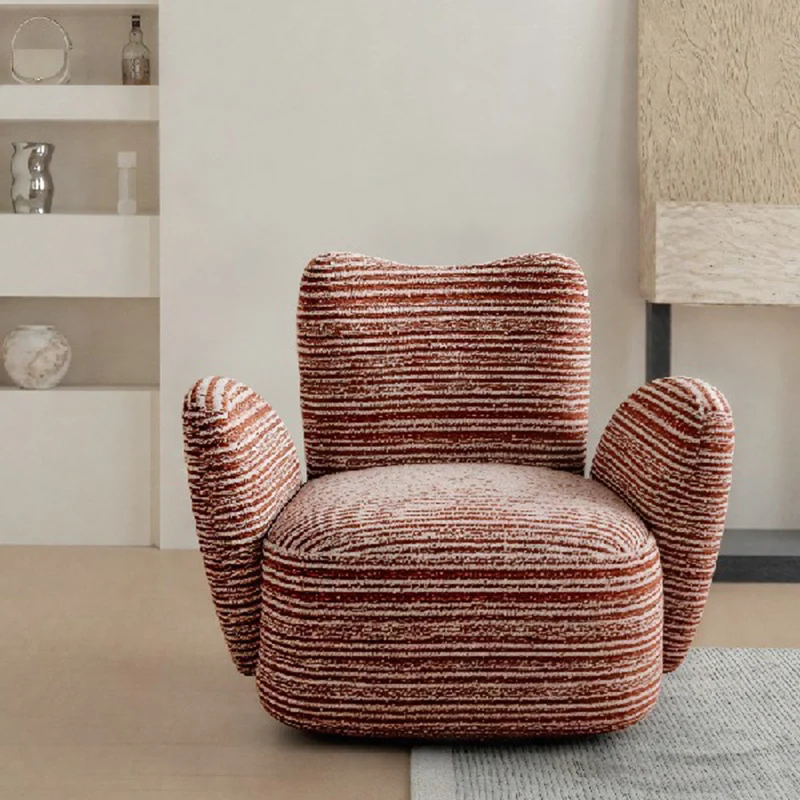 Contemporary Nordic Cotton-Linen Pine Wood Carbon Steel Square Accent Chair Swivel Armrest Backrest For Living Room