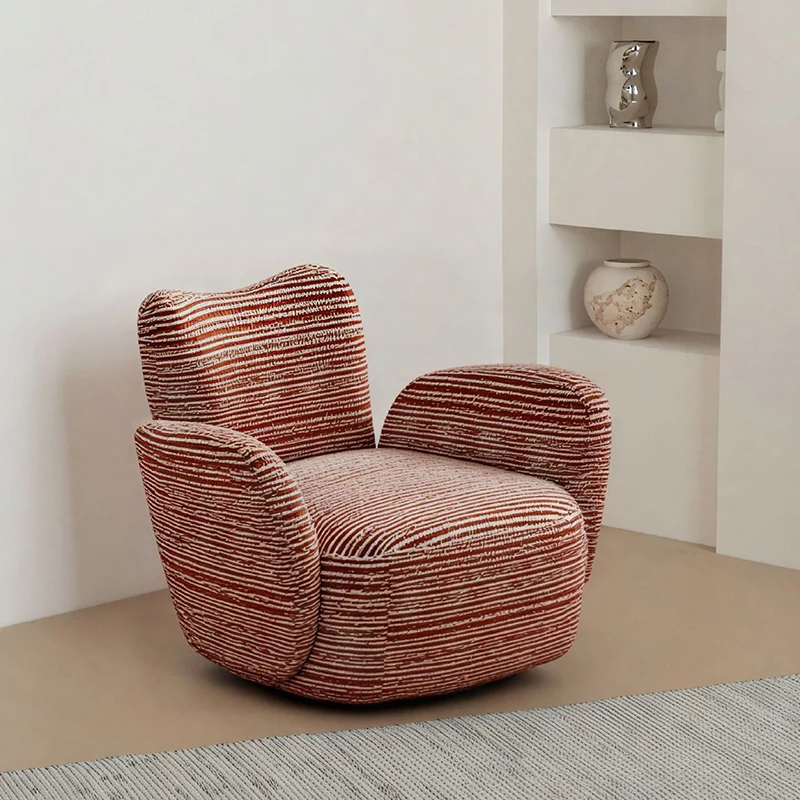 Contemporary Nordic Cotton-Linen Pine Wood Carbon Steel Square Accent Chair Swivel Armrest Backrest For Living Room