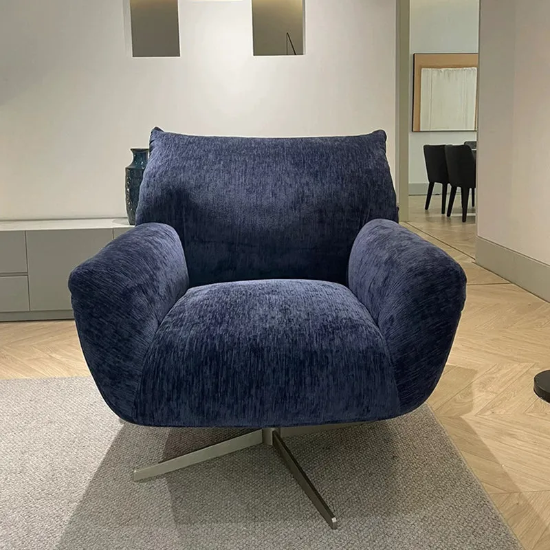 Contemporary Nordic Chenille Pine Wood Stainless Steel Square Accent Chair Backrest Armrest 360°Swivel For Living Room