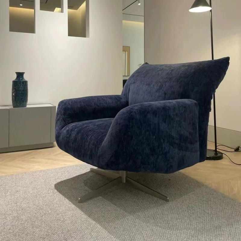 Contemporary Nordic Chenille Pine Wood Stainless Steel Square Accent Chair Backrest Armrest 360°Swivel For Living Room