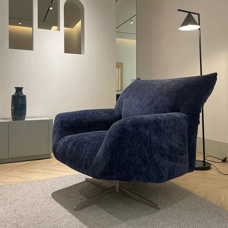 Contemporary Nordic Chenille Pine Wood Stainless Steel Square Accent Chair Backrest Armrest 360°Swivel For Living Room