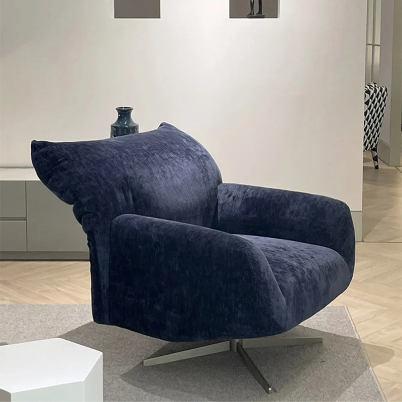 Contemporary Nordic Chenille Pine Wood Stainless Steel Square Accent Chair Backrest Armrest 360°Swivel For Living Room