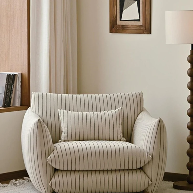 Contemporary Nordic Linen Cotton Dot Fabric Solid Wood Square Accent Chair Backrest Armrest For Living Room