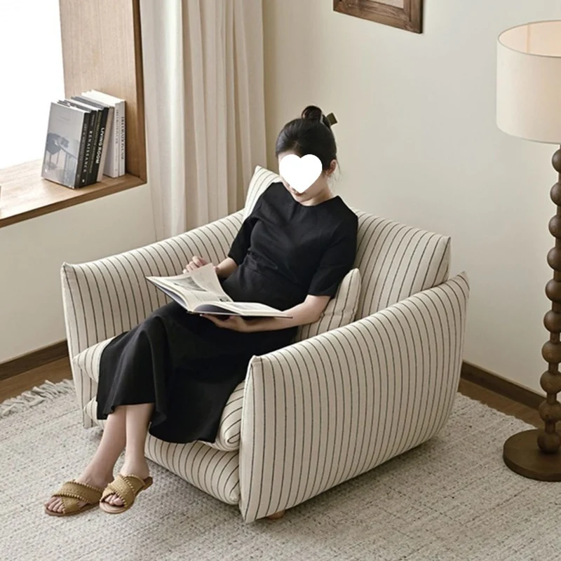 Contemporary Nordic Linen Cotton Dot Fabric Solid Wood Square Accent Chair Backrest Armrest For Living Room