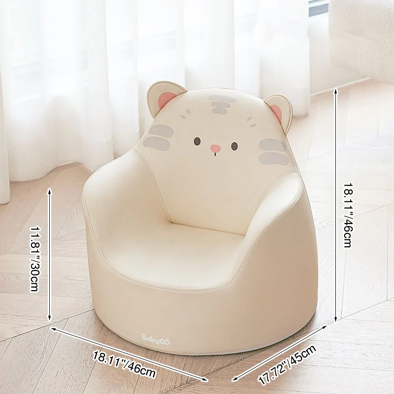 Modern Art Deco Cartoon Animal PU Leather Polyurethane Foam Kids Low Stool Backrest Armrest For Bedroom