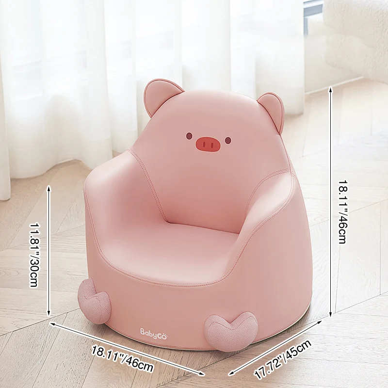 Modern Art Deco Cartoon Animal PU Leather Polyurethane Foam Kids Low Stool Backrest Armrest For Bedroom