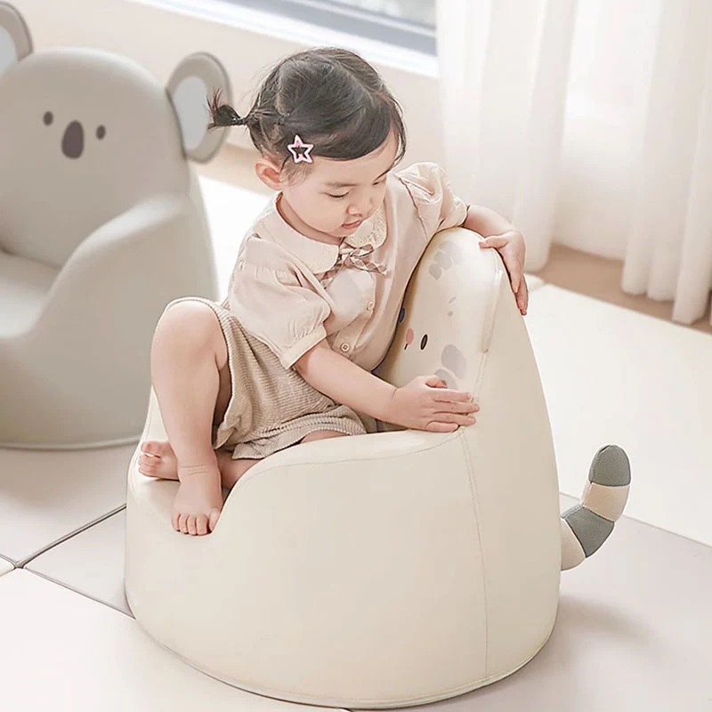 Modern Art Deco Cartoon Animal PU Leather Polyurethane Foam Kids Low Stool Backrest Armrest For Bedroom