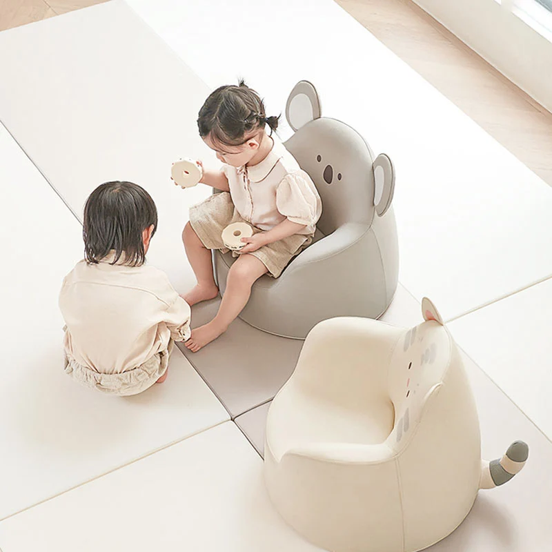 Modern Art Deco Cartoon Animal PU Leather Polyurethane Foam Kids Low Stool Backrest Armrest For Bedroom