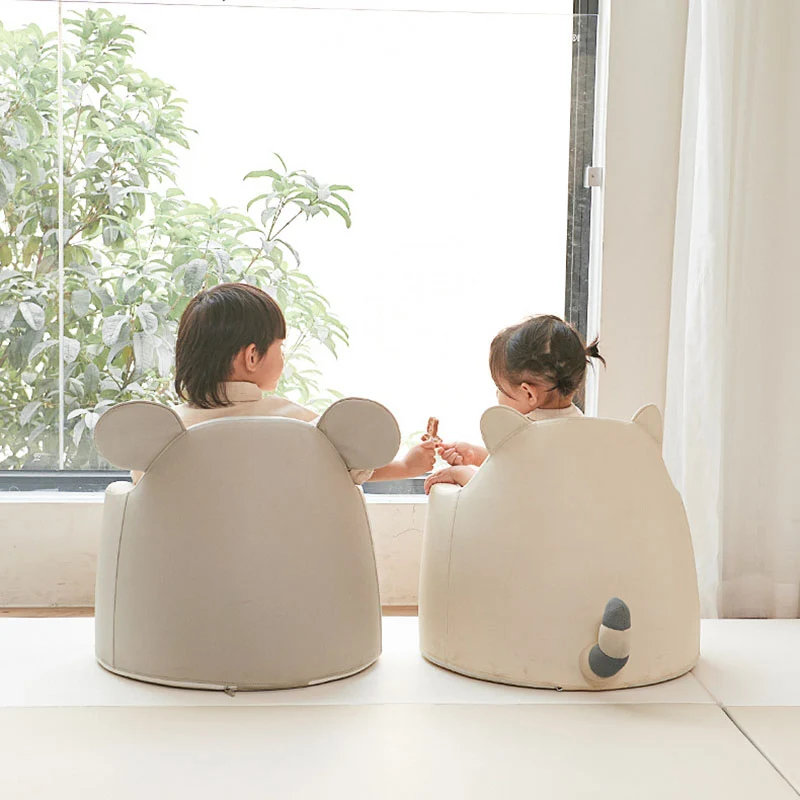Modern Art Deco Cartoon Animal PU Leather Polyurethane Foam Kids Low Stool Backrest Armrest For Bedroom