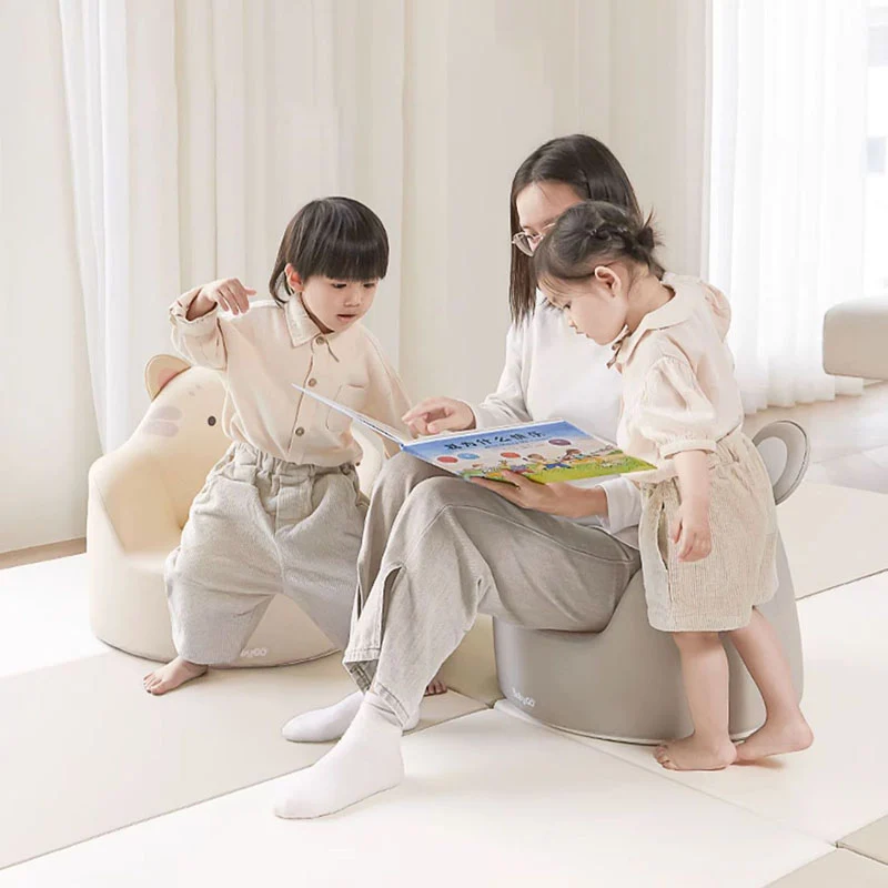 Modern Art Deco Cartoon Animal PU Leather Polyurethane Foam Kids Low Stool Backrest Armrest For Bedroom