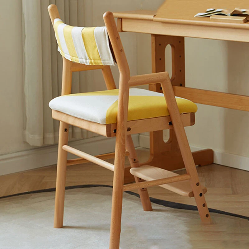 Contemporary Nordic Beech Cotton-Linen Fabric Trapezoidal Kids Adjustable Desk Chair Backrest Armrest For Study