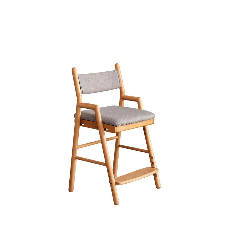 Contemporary Nordic Beech Cotton-Linen Fabric Trapezoidal Kids Adjustable Desk Chair Backrest Armrest For Study