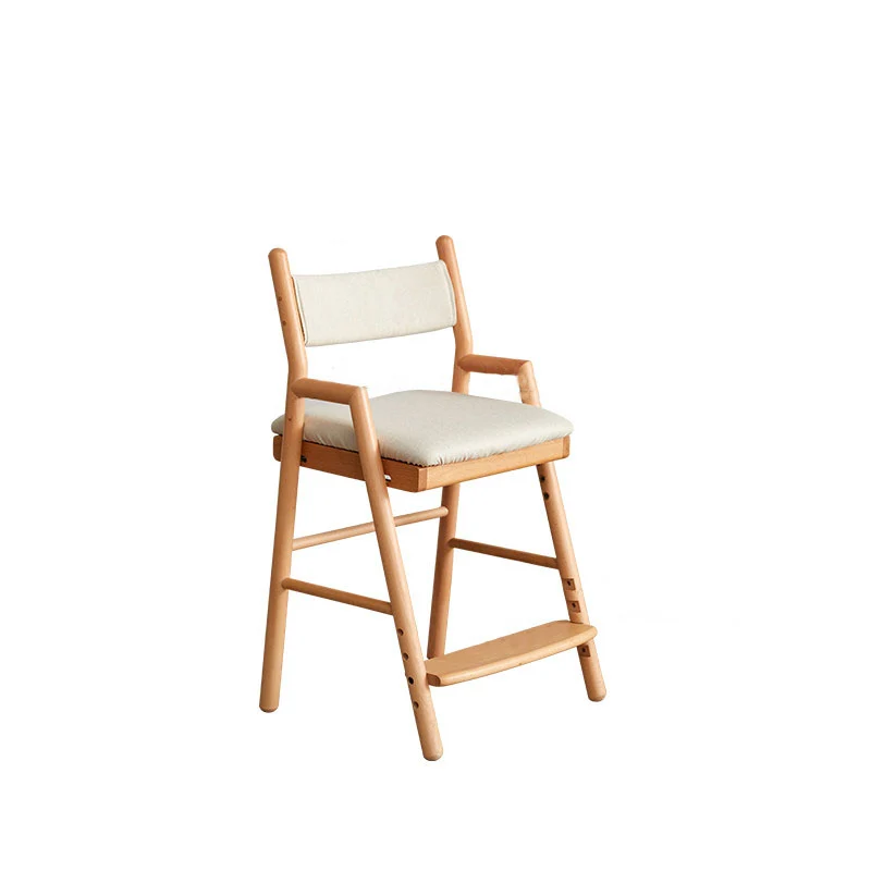 Contemporary Nordic Beech Cotton-Linen Fabric Trapezoidal Kids Adjustable Desk Chair Backrest Armrest For Study
