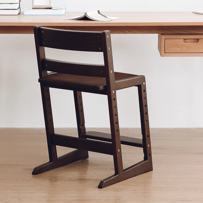 Traditional Chinese Beech Oak Wood Rectangular Adjustable Kids Desk Chair Backrest Armless For Living Room