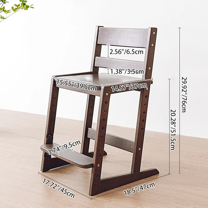 Traditional Chinese Beech Oak Wood Rectangular Adjustable Kids Desk Chair Backrest Armless For Living Room