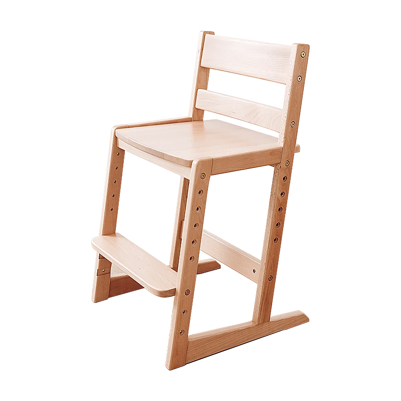 Traditional Chinese Beech Oak Wood Rectangular Adjustable Kids Desk Chair Backrest Armless For Living Room