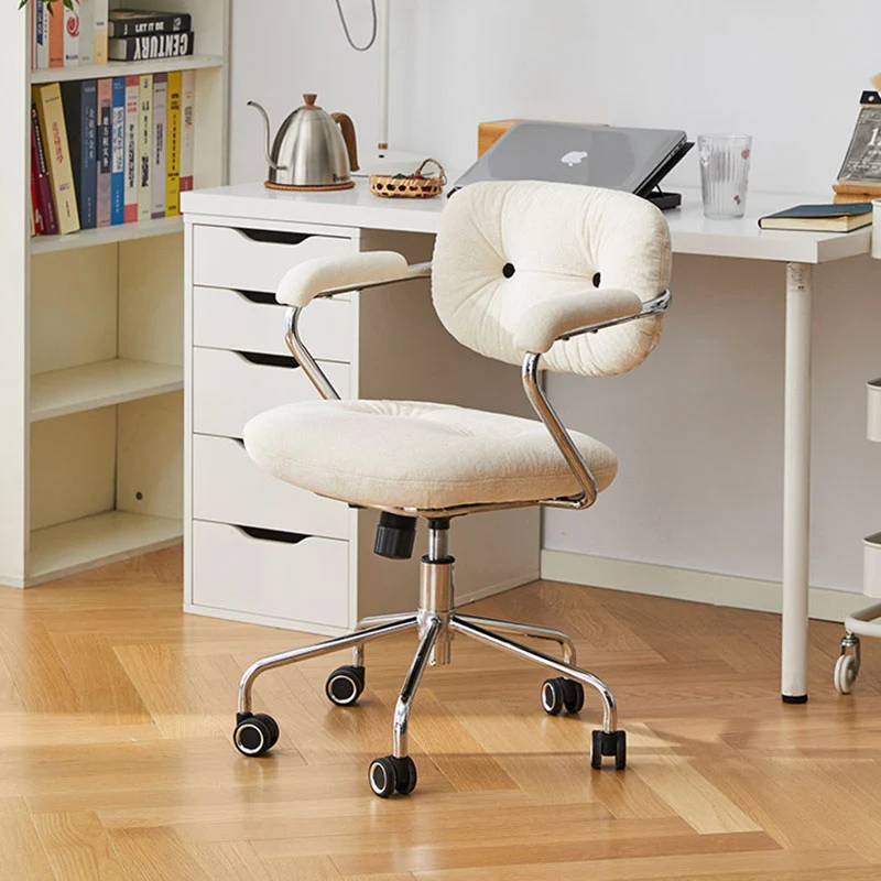 Contemporary Scandinavian Oval Solid Wood Plywood Steel Velvet-Upholstered Liftable Rotatable Desk Chair Backrest Armrest For Home Office