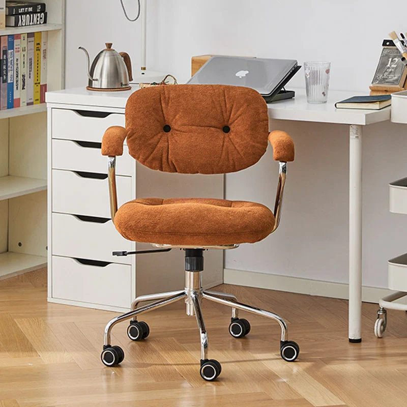 Contemporary Scandinavian Oval Solid Wood Plywood Steel Velvet-Upholstered Liftable Rotatable Desk Chair Backrest Armrest For Home Office