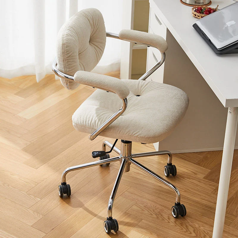 Contemporary Scandinavian Oval Solid Wood Plywood Steel Velvet-Upholstered Liftable Rotatable Desk Chair Backrest Armrest For Home Office