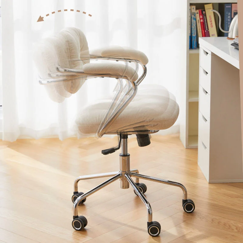 Contemporary Scandinavian Oval Solid Wood Plywood Steel Velvet-Upholstered Liftable Rotatable Desk Chair Backrest Armrest For Home Office