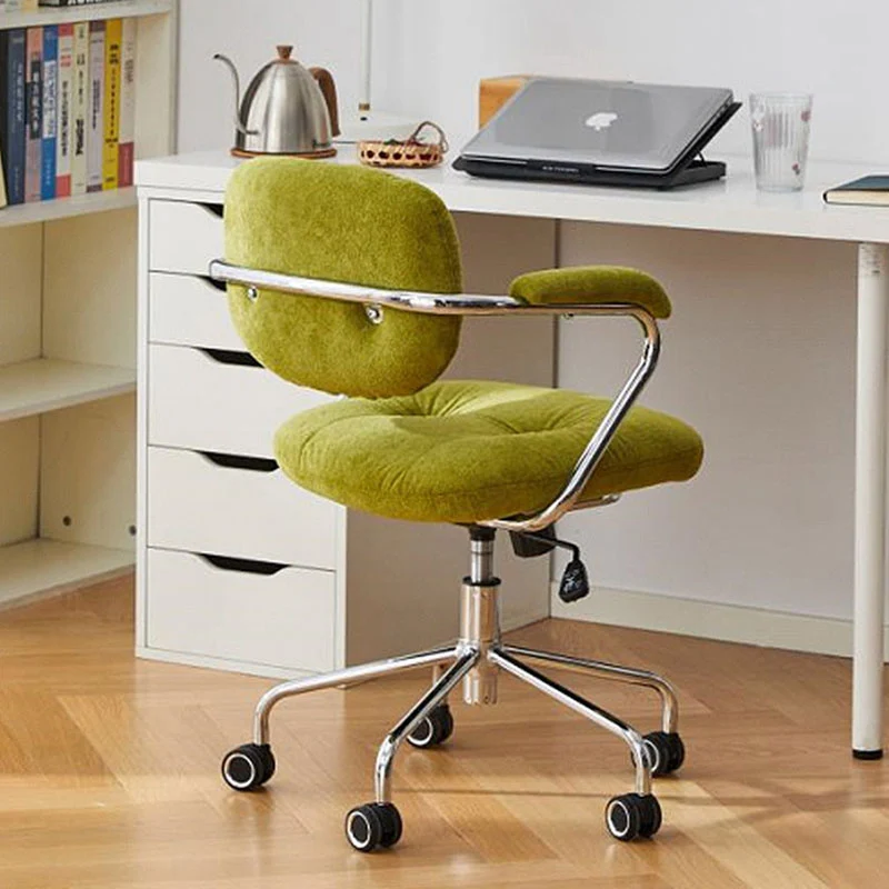 Contemporary Scandinavian Oval Solid Wood Plywood Steel Velvet-Upholstered Liftable Rotatable Desk Chair Backrest Armrest For Home Office