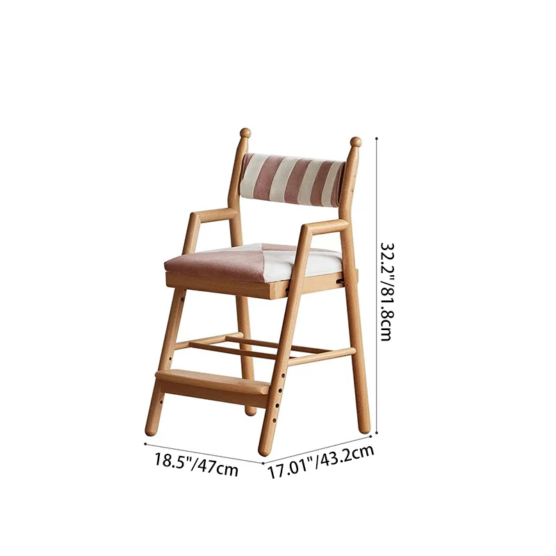 Traditional French Trapezoidal Beech Wood Pine Board Faux Cotton-Linen Fabric Sponge Adjustable Kids Desk Chair For Study