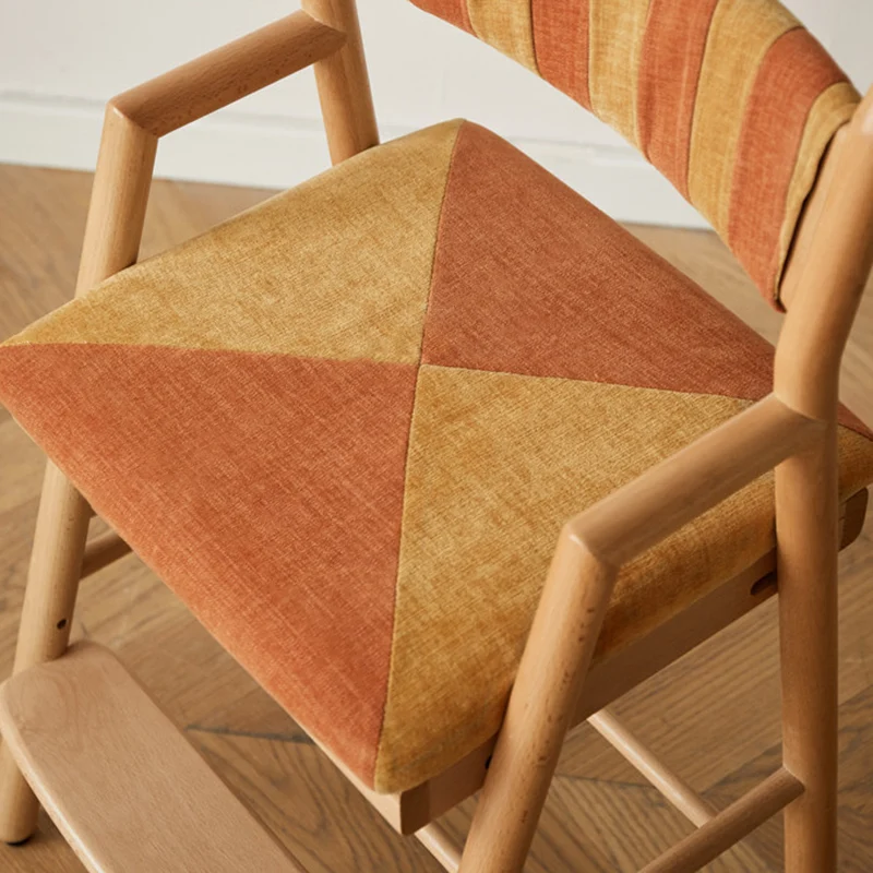 Traditional French Trapezoidal Beech Wood Pine Board Faux Cotton-Linen Fabric Sponge Adjustable Kids Desk Chair For Study