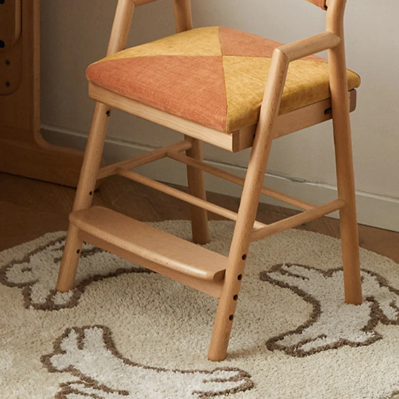Traditional French Trapezoidal Beech Wood Pine Board Faux Cotton-Linen Fabric Sponge Adjustable Kids Desk Chair For Study