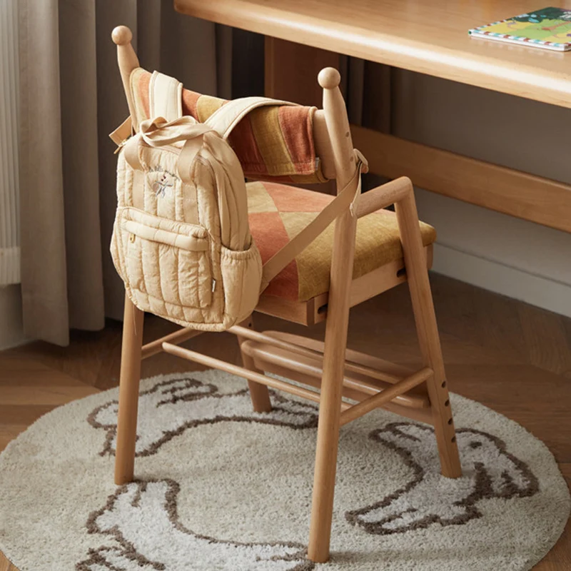 Traditional French Trapezoidal Beech Wood Pine Board Faux Cotton-Linen Fabric Sponge Adjustable Kids Desk Chair For Study