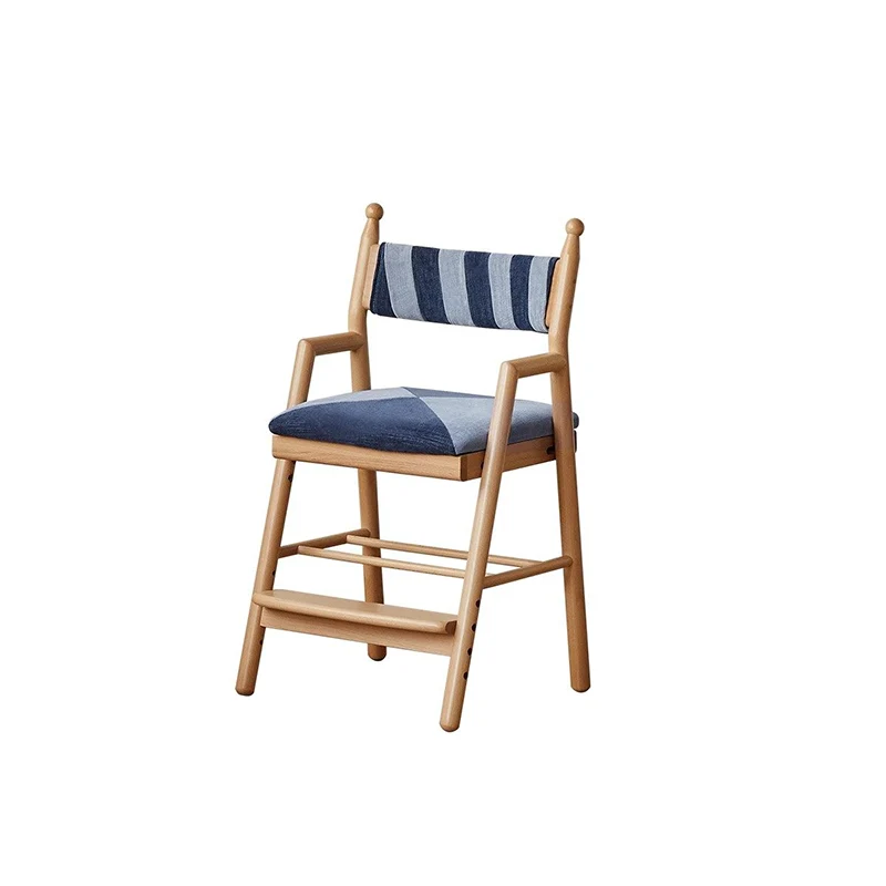 Traditional French Trapezoidal Beech Wood Pine Board Faux Cotton-Linen Fabric Sponge Adjustable Kids Desk Chair For Study