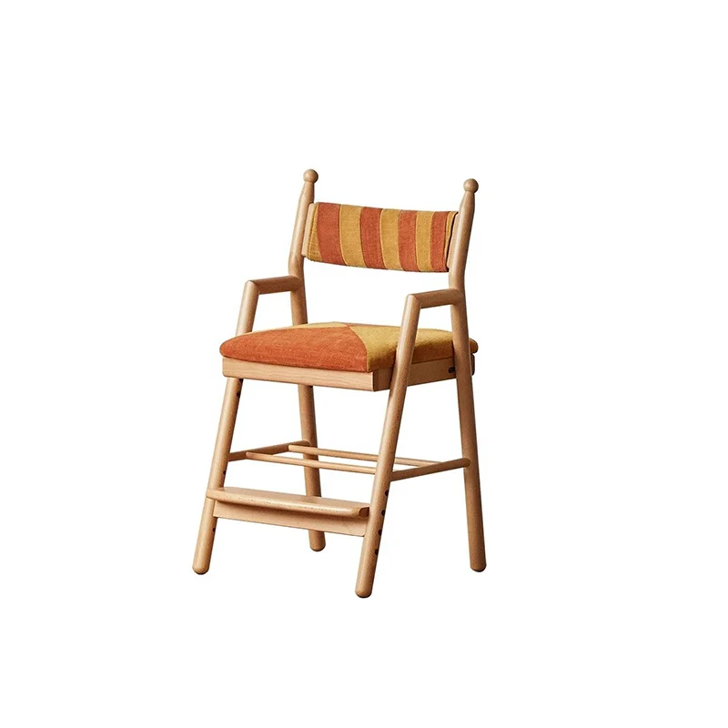 Traditional French Trapezoidal Beech Wood Pine Board Faux Cotton-Linen Fabric Sponge Adjustable Kids Desk Chair For Study