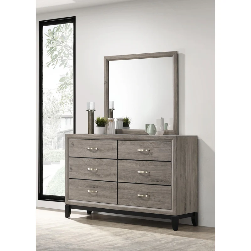 Coaster Furniture Valen 215913M 6-drawer Bedroom Dresser and Mirror - Light Taupe