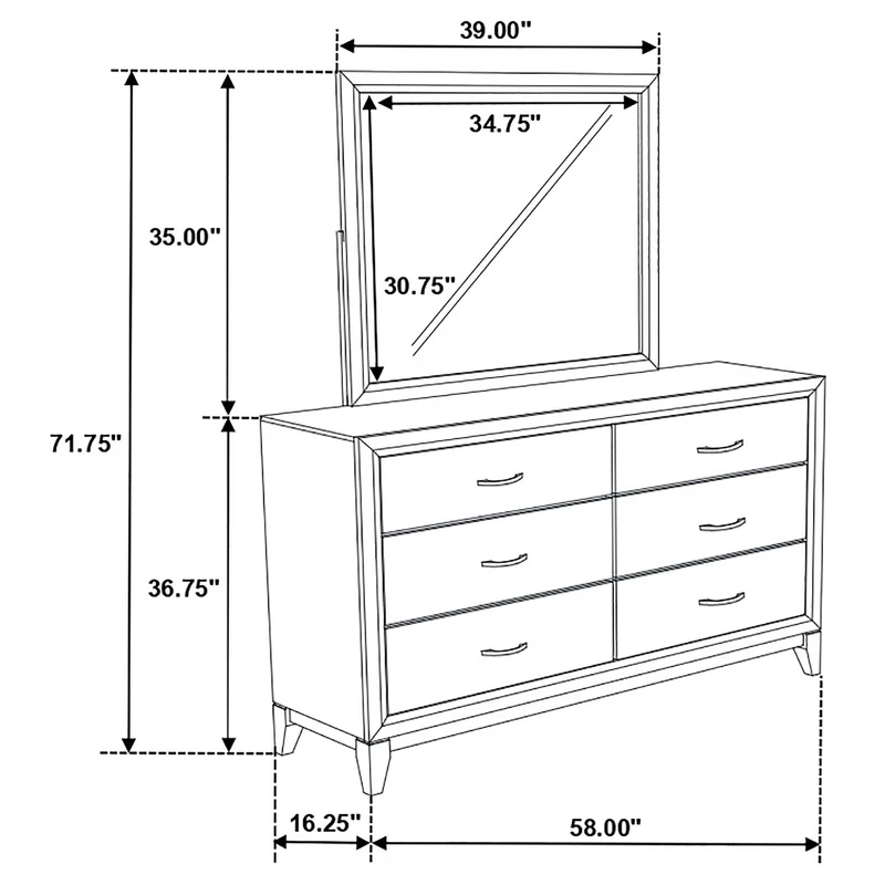 Coaster Furniture Valen 215913M 6-drawer Bedroom Dresser and Mirror - Light Taupe