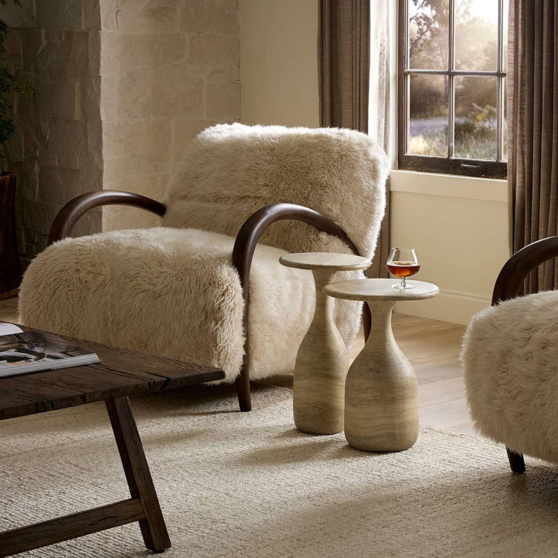 Modern Luxury Fiberglass Round Sculptural Side Table For Living Room