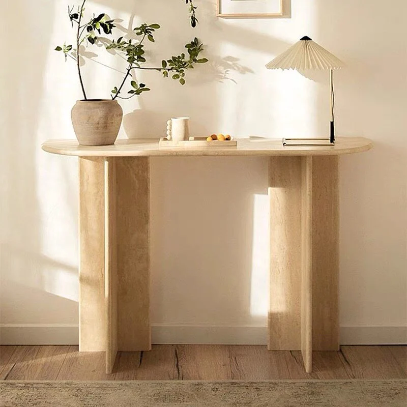 Modern Minimalist Natural Travertine Premium Console Table For Entryway & Living Room