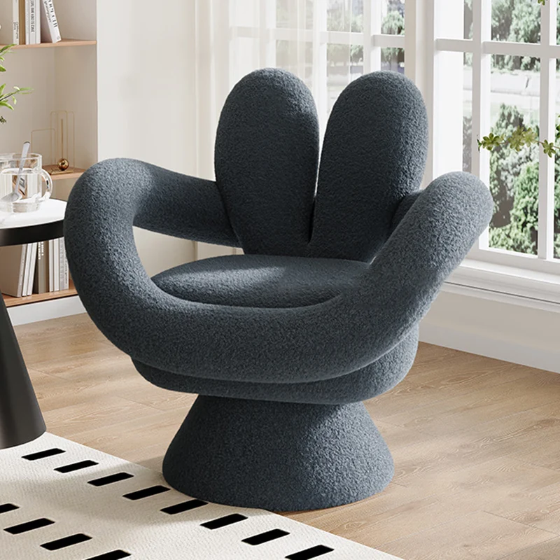 Contemporary Nordic Lamb Fleece Solid Wood Plywood Round Rabbit Accent Chair Swivel Armrest Backrest For Living Room