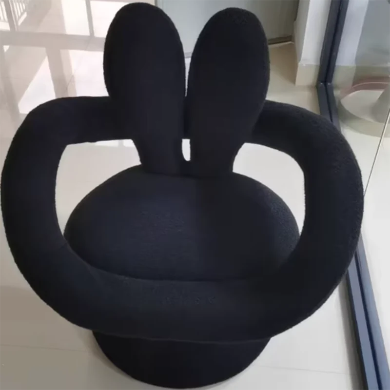 Contemporary Nordic Lamb Fleece Solid Wood Plywood Round Rabbit Accent Chair Swivel Armrest Backrest For Living Room