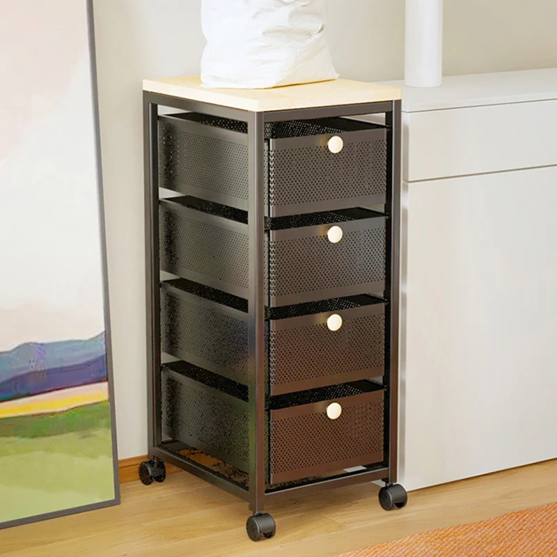 Modern Minimalist MDF Carbon Steel End Table 4/5-Drawer Movable Space-Saving Organizer For Living Room