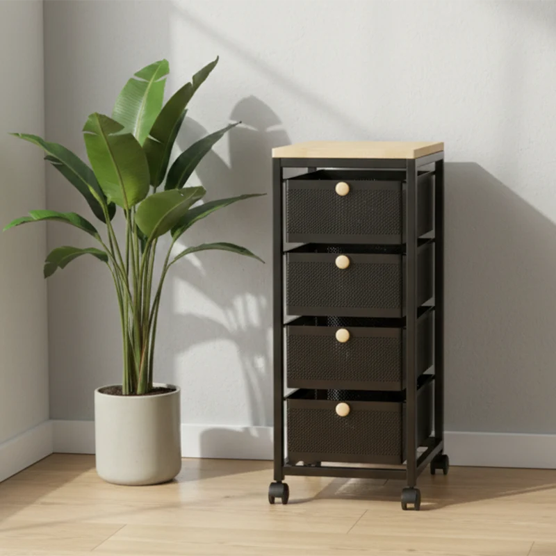 Modern Minimalist MDF Carbon Steel End Table 4/5-Drawer Movable Space-Saving Organizer For Living Room