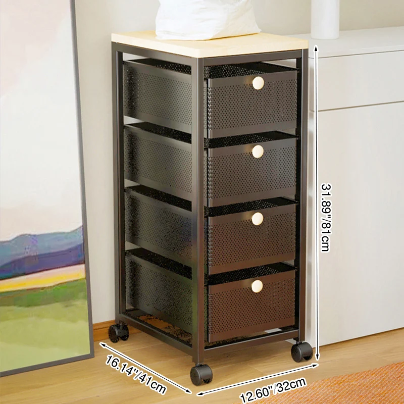 Modern Minimalist MDF Carbon Steel End Table 4/5-Drawer Movable Space-Saving Organizer For Living Room