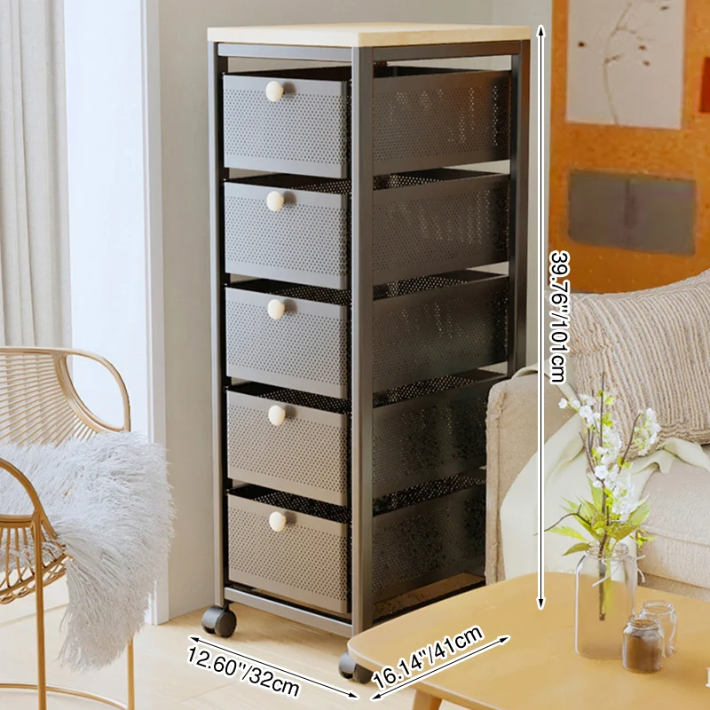 Modern Minimalist MDF Carbon Steel End Table 4/5-Drawer Movable Space-Saving Organizer For Living Room