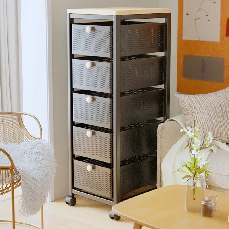 Modern Minimalist MDF Carbon Steel End Table 4/5-Drawer Movable Space-Saving Organizer For Living Room