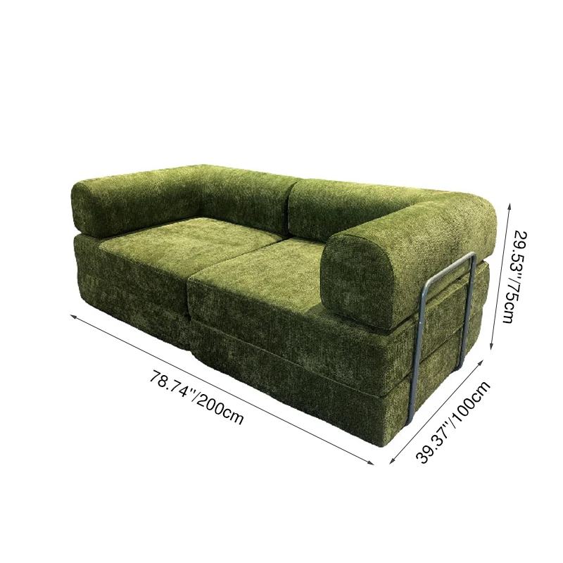 Modern Chenille Convertible Sofa Bed - Compression Foldable Couch With High Resilience Foam And Metal Frame For Living Room & Bedroom